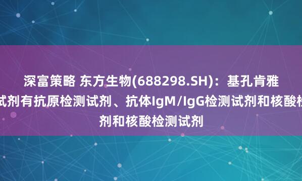 深富策略 东方生物(688298.SH)：基孔肯雅热检测试剂有抗原检测试剂、抗体IgM/IgG检测试剂和核酸检测试剂