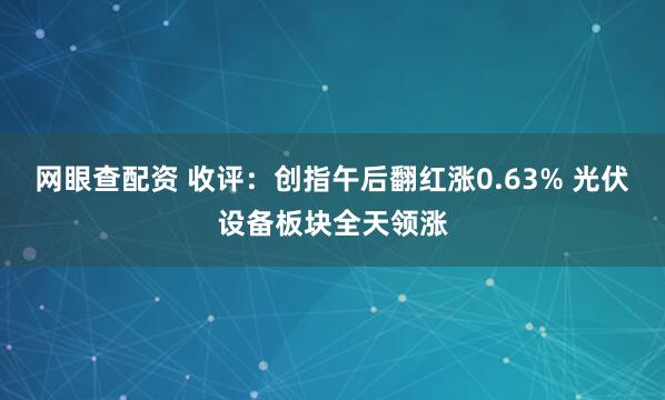 网眼查配资 收评：创指午后翻红涨0.63% 光伏设备板块全天领涨